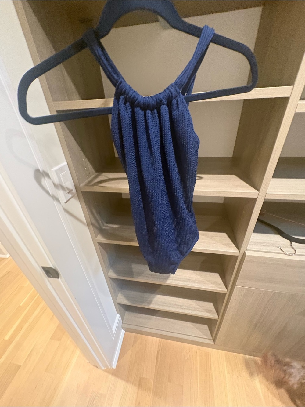Girls Navy Knit One-Piece Swimsuit